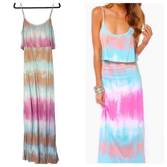 Lulus Dresses & Skirts - 𝅺Lulu’s Never Say Tie-Dye Blue Pink Spaghetti Strap Maxi Dress